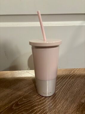 kate spade Pale Pink and Silver Insulated Tumbler with Straw